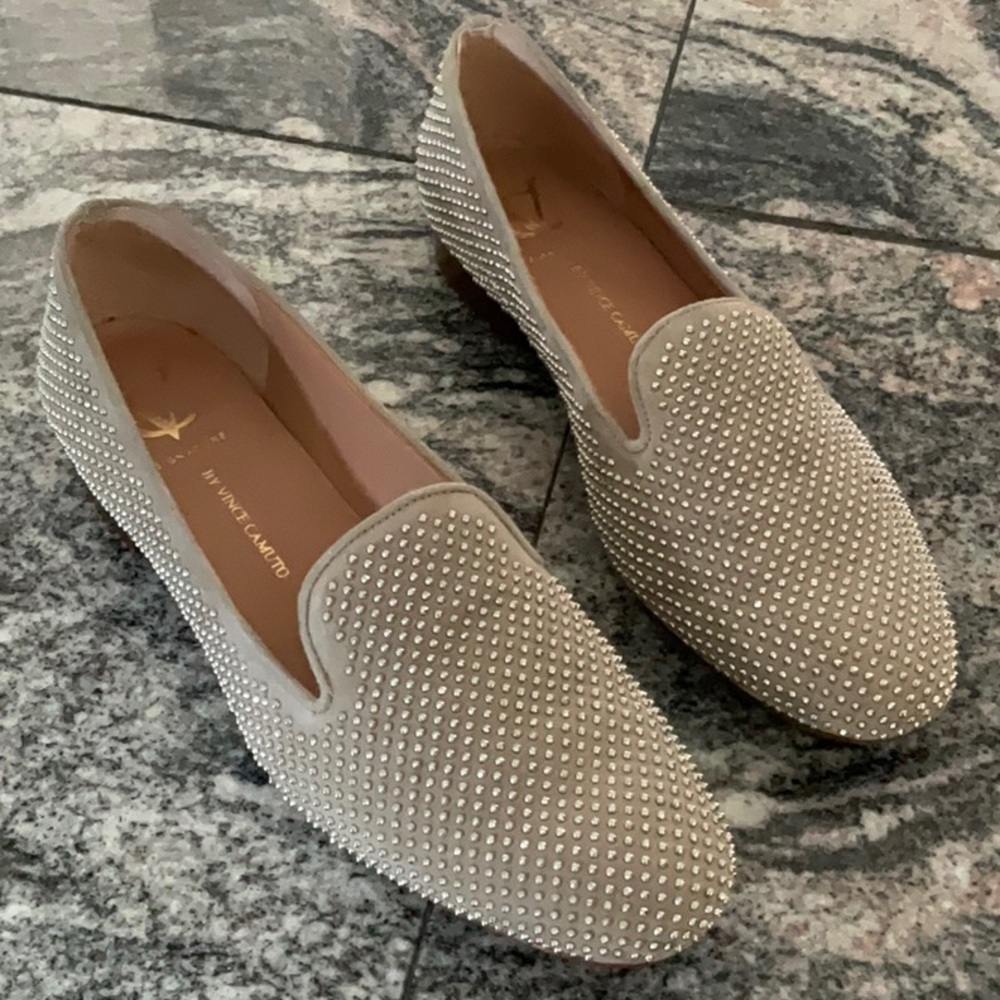 Vince Camuto Loafers Shoes Silver Studs Bling Loafer Women Size 9 1/2 9.5 M